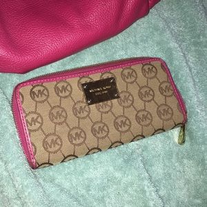 Michael kors Pink and MK print wallet used